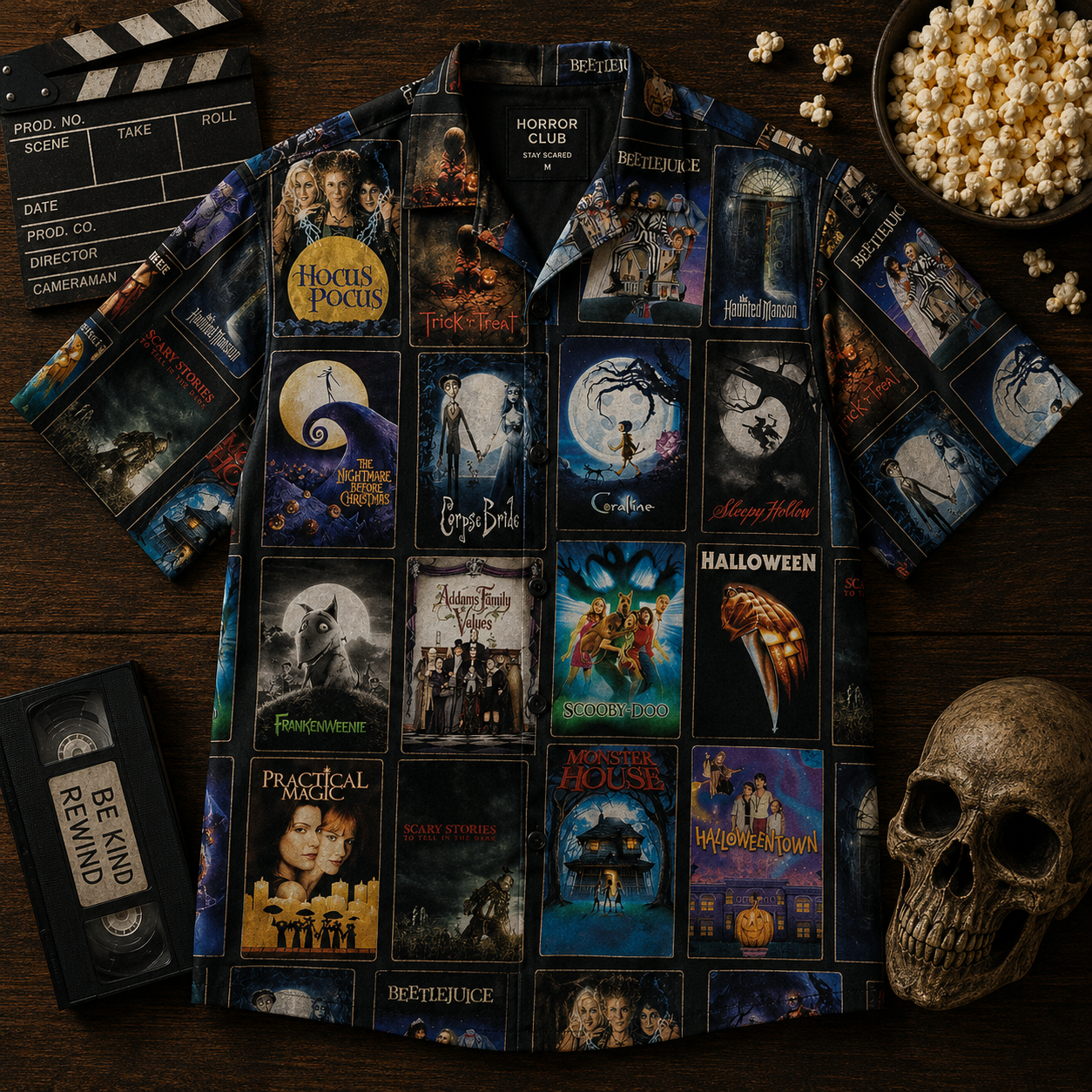 Horror Movie Legends Collage Hawaiian Shirt – Classic Scary Movie Gift for Horror Fans Version 4