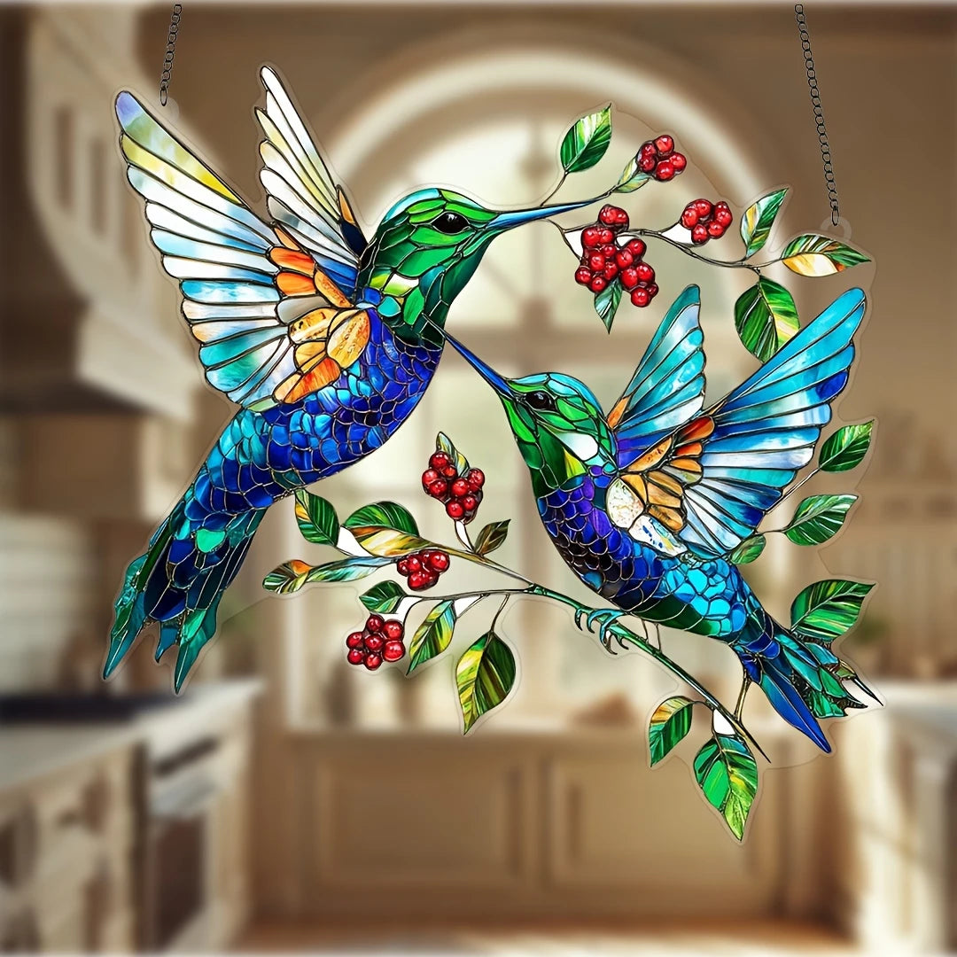 Couple Hummingbird Acrylic Window Hanging