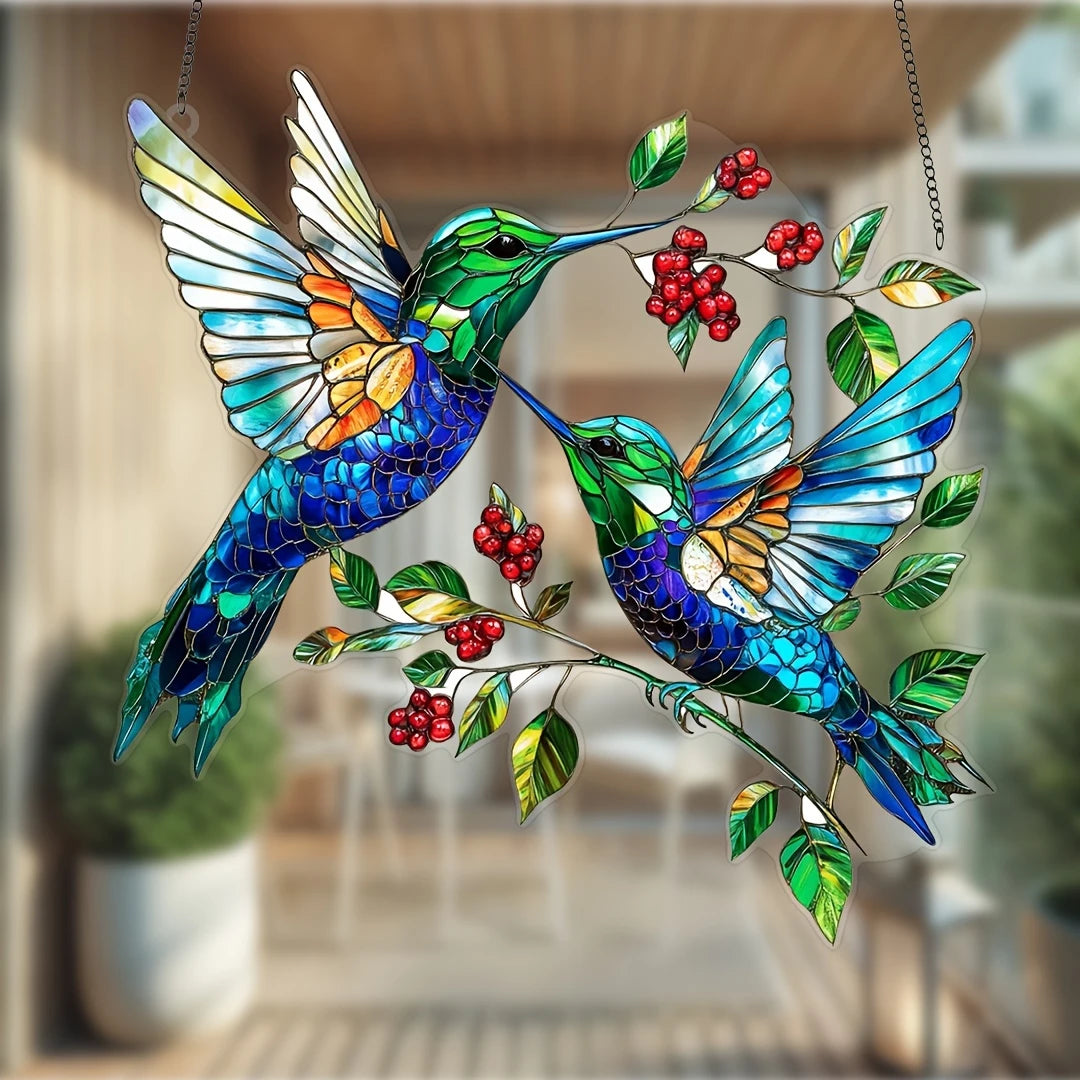 Couple Hummingbird Acrylic Window Hanging