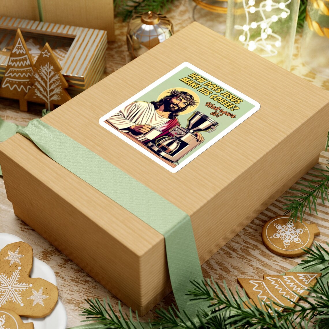 How does Jesus Make His Coffee Meme Sticker