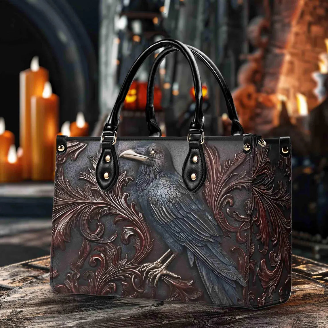 Mystic Raven Gothic Leather Handbag