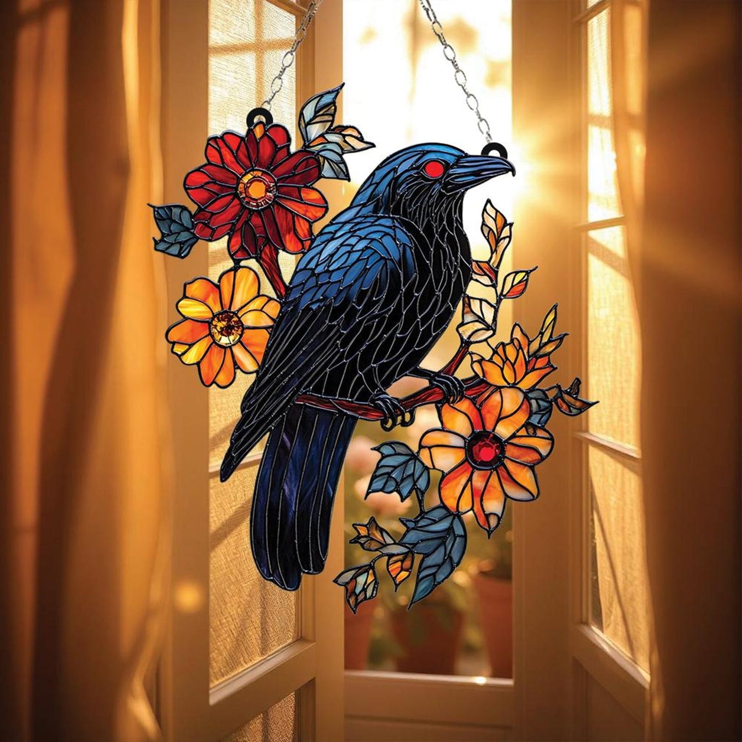 Raven & Floral Acrylic Window Hanging
