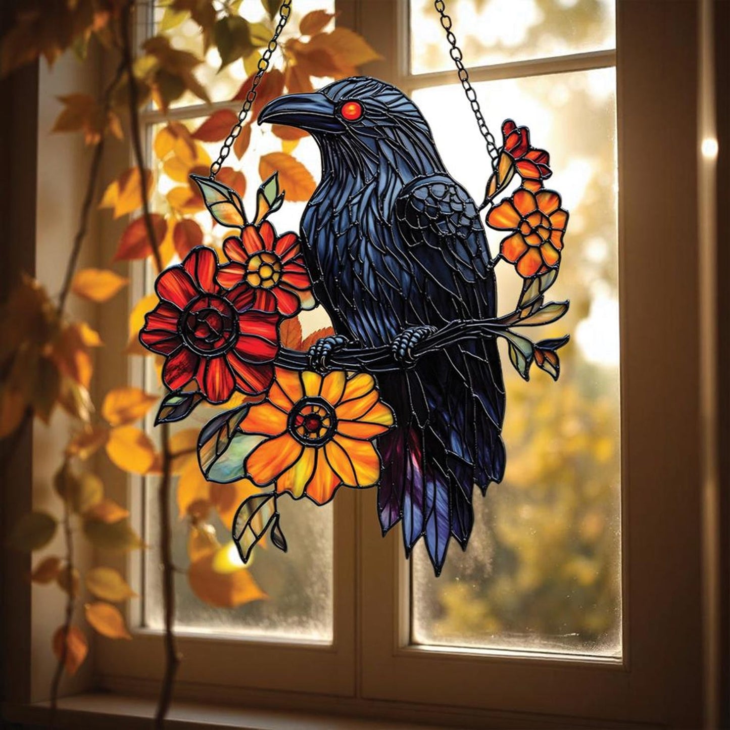 Raven & Floral Acrylic Window Hanging