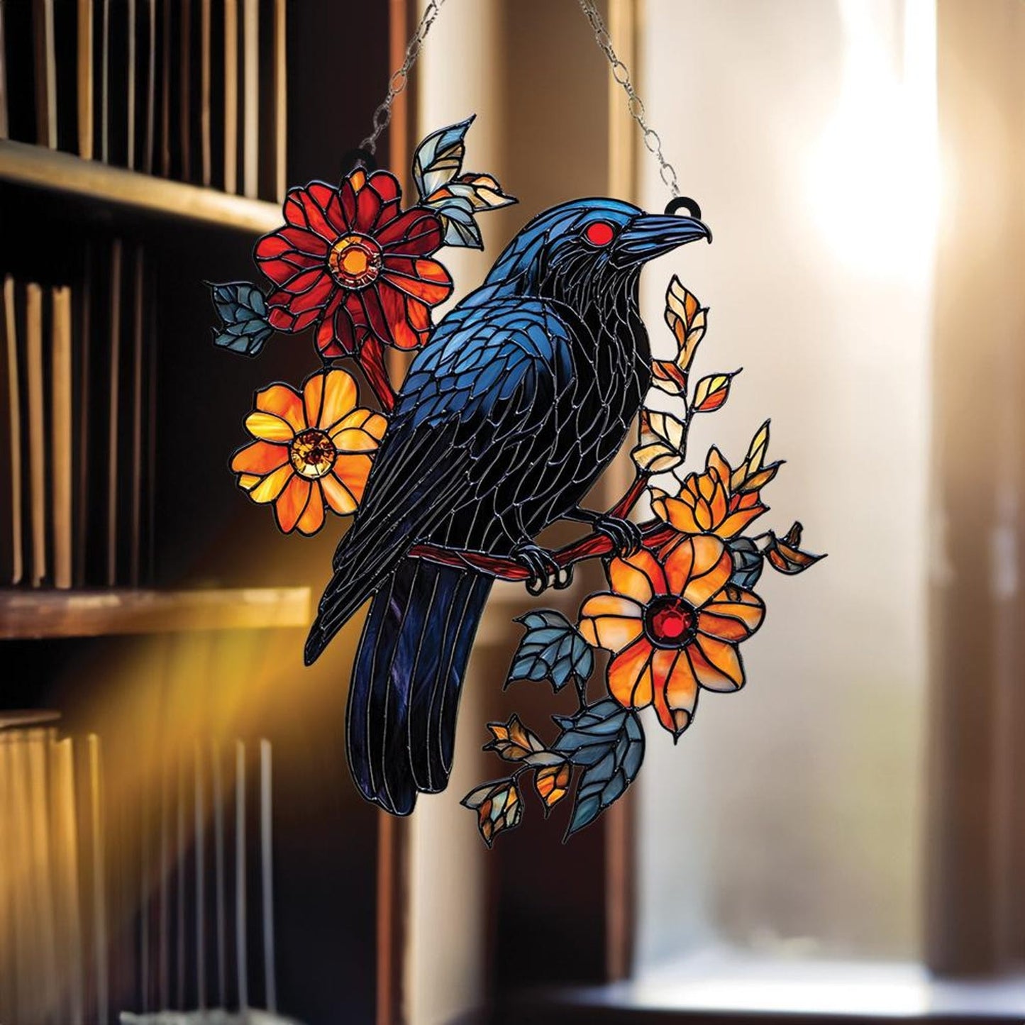 Raven & Floral Acrylic Window Hanging