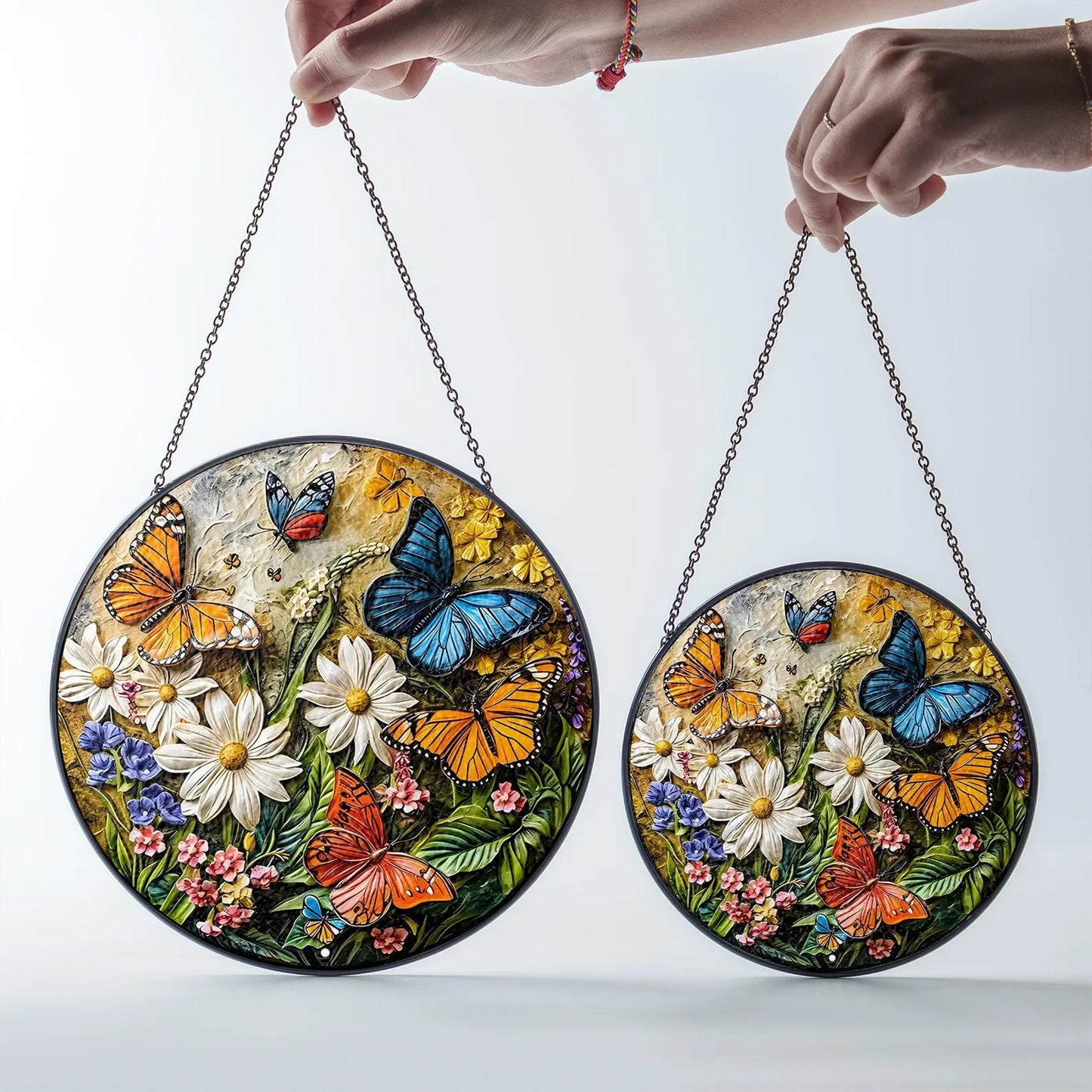 Colorful Butterfly and Flower Stained Glass Suncatcher