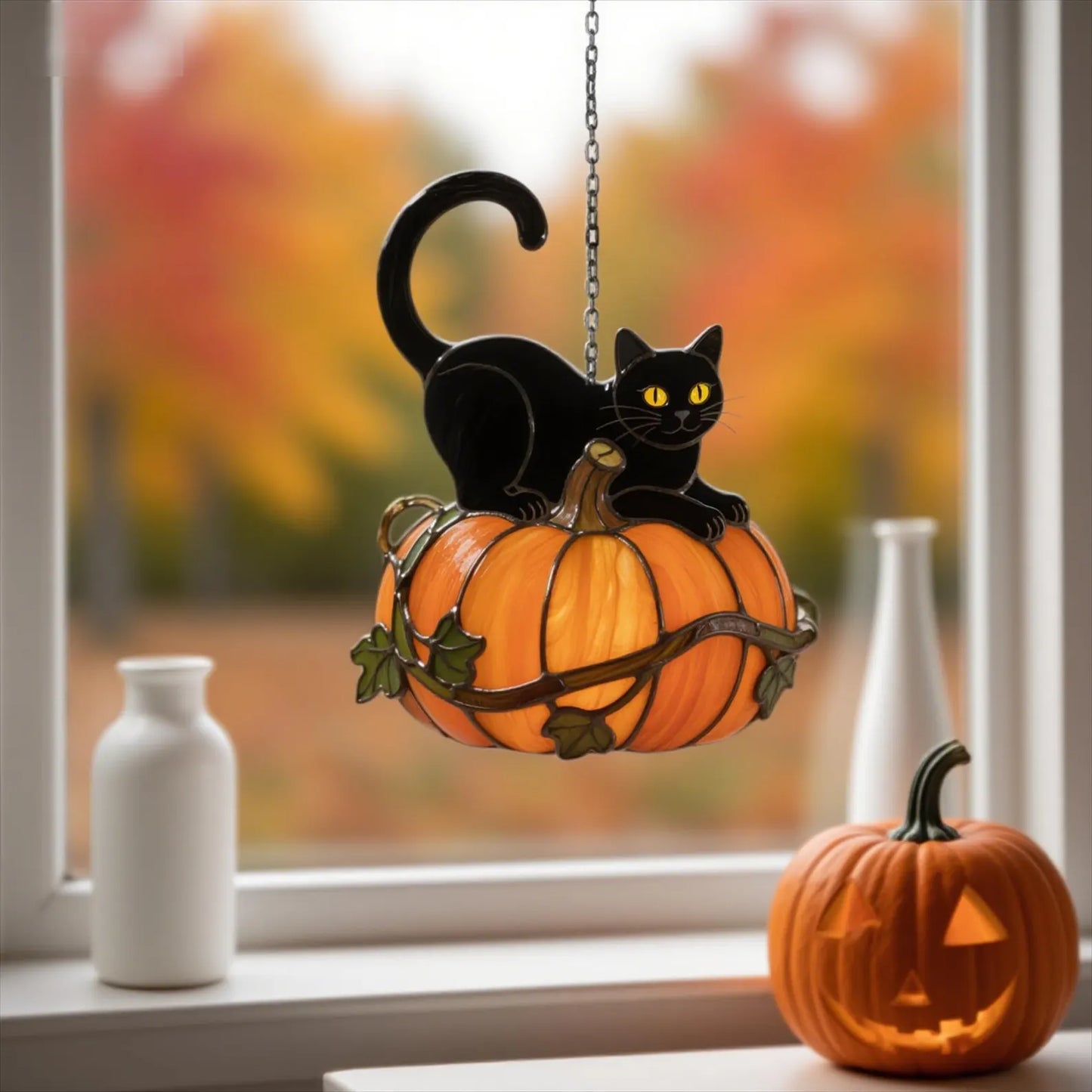 Black Cat & Pumpkin Acrylic Suncatcher