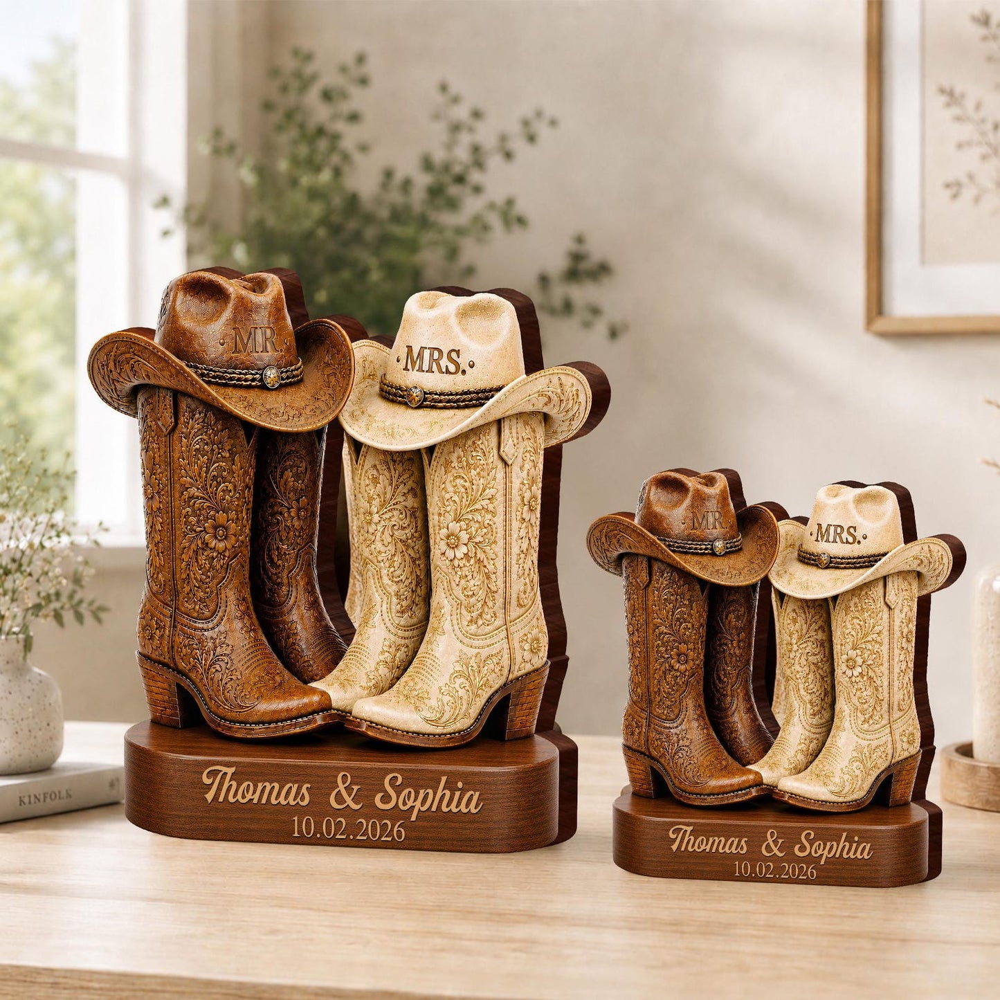 Personalized Western Cowboy Boots Wooden Block,Mr and Mrs Wedding Decor,Cowboy Cowgirl Boots Sign