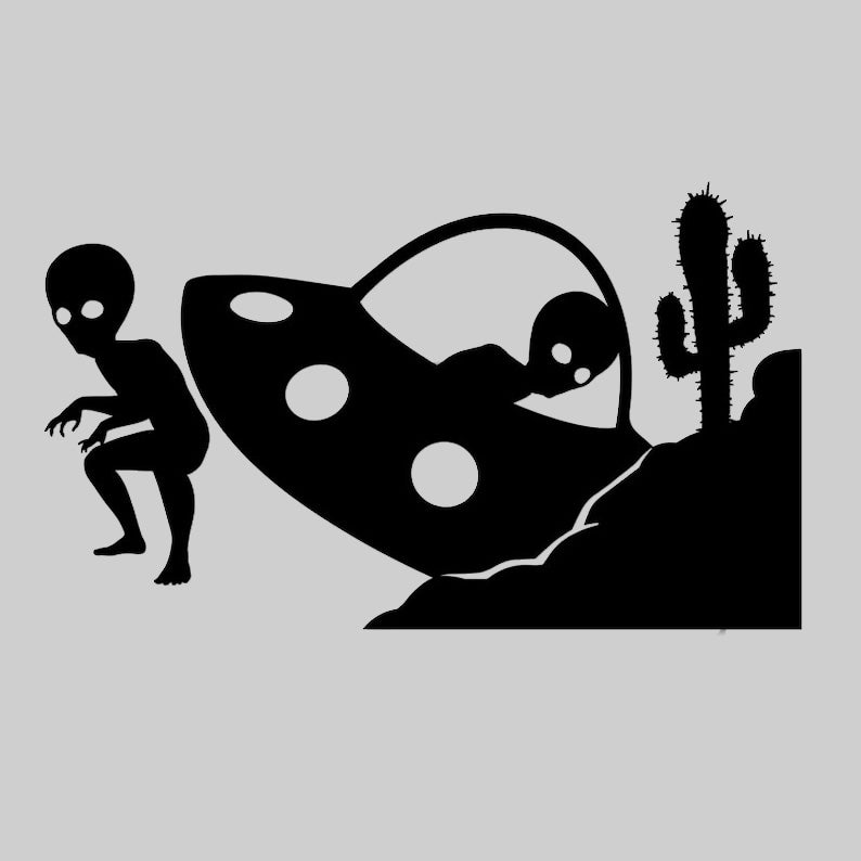 Crashed UFO Alien Corner Windshield Sticker