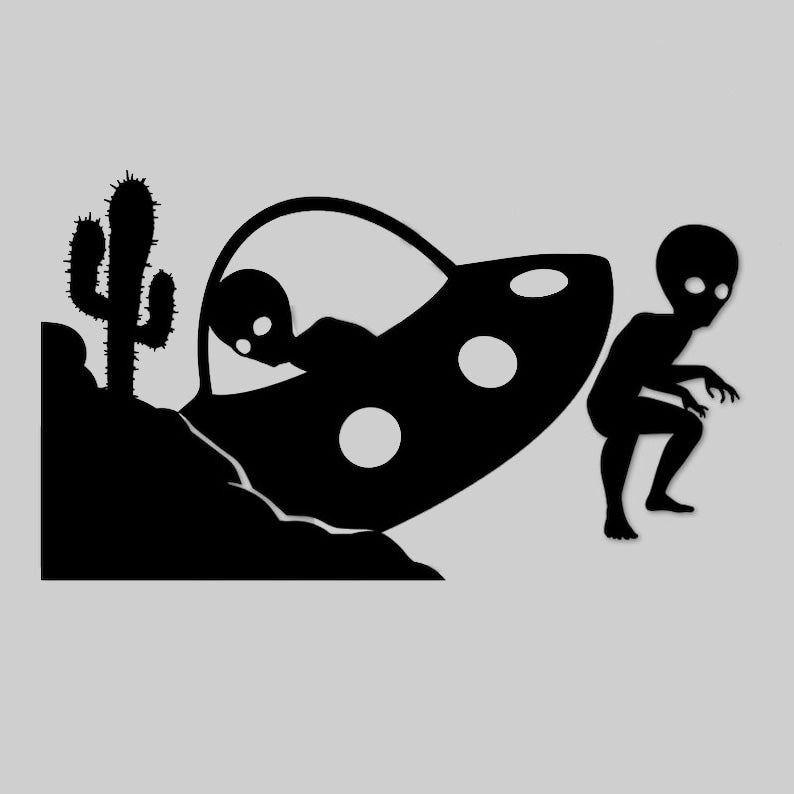 Crashed UFO Alien Corner Windshield Sticker
