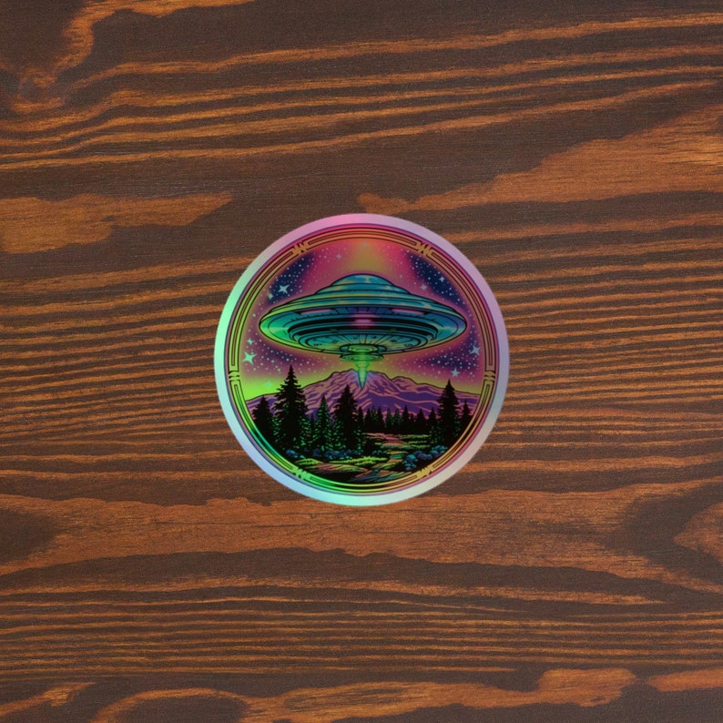 Holographic 80s Neon UFO Sticker