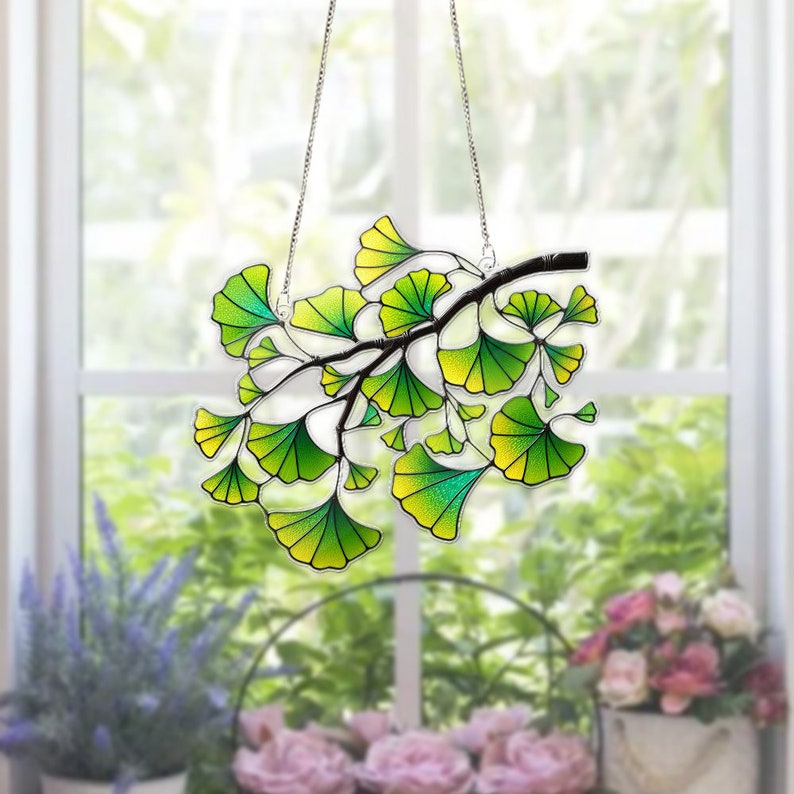 Ginkgo Leaf Stained Glass Suncatcher