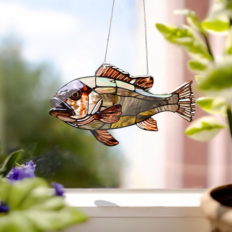 Faux Stained Glass Sea Bass Fish - Acrylic Window Hanging