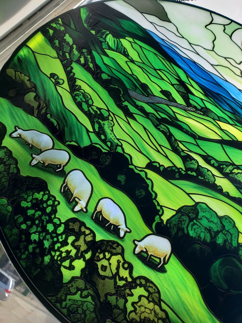 Green Irish Hills Stained Glass Suncatcher