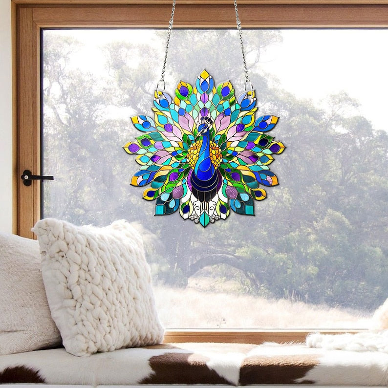 Peacock Faux Stained Glass Suncatcher