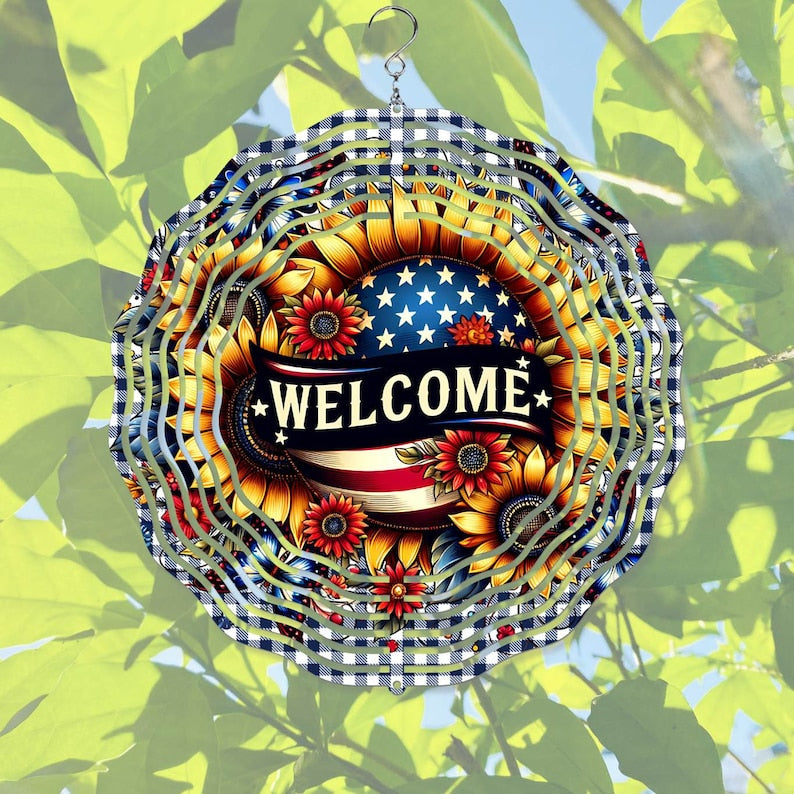 American Welcome Bloom – Personalized Garden Wind Spinner
