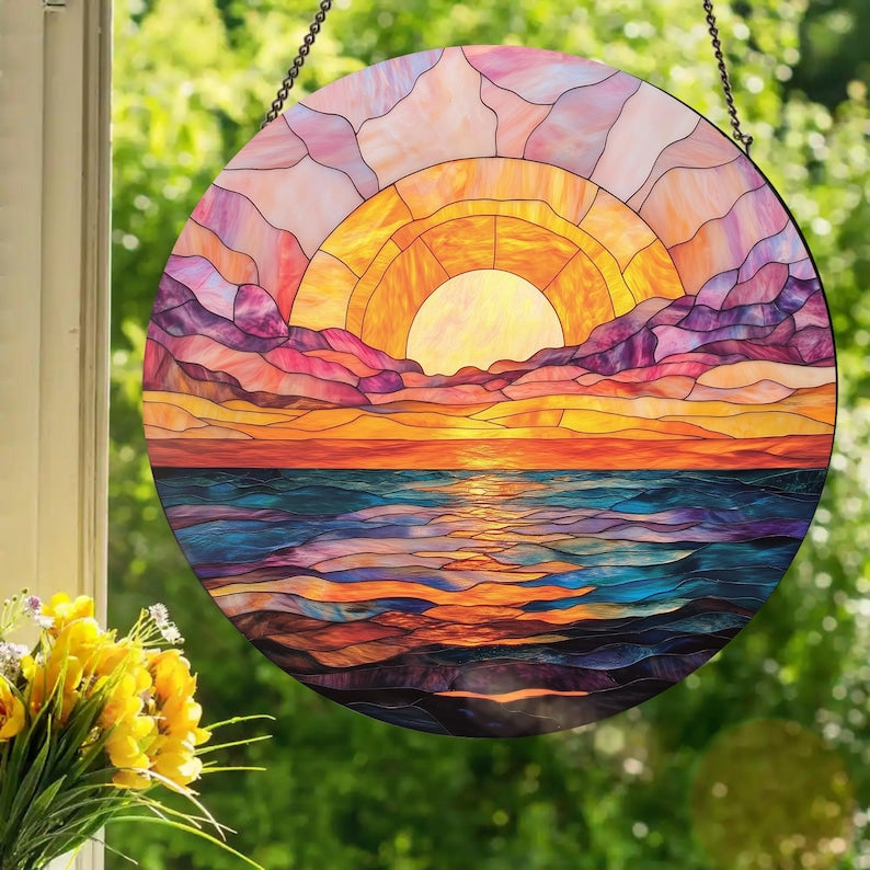 Ocean Sunset Stained Glass Suncatcher