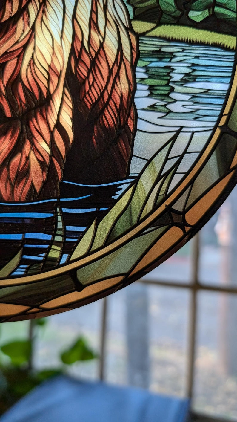 Grizzly Bear Stained Glass Suncatcher