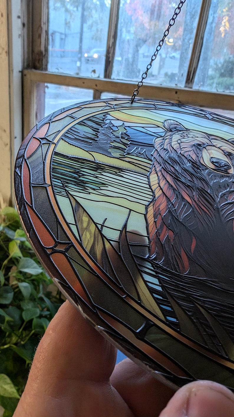 Grizzly Bear Stained Glass Suncatcher
