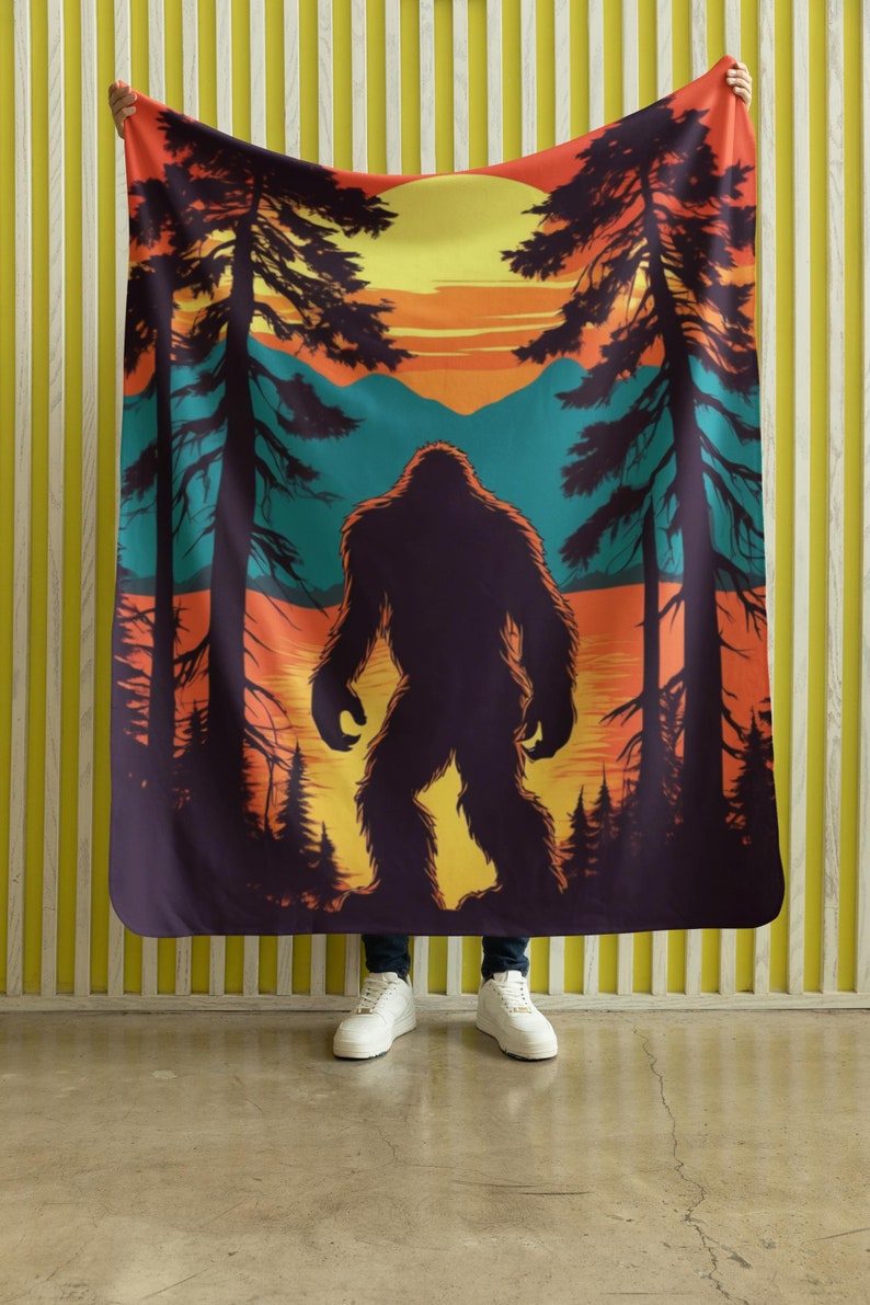 Bigfoot Sunset Velveteen Plush Blanket