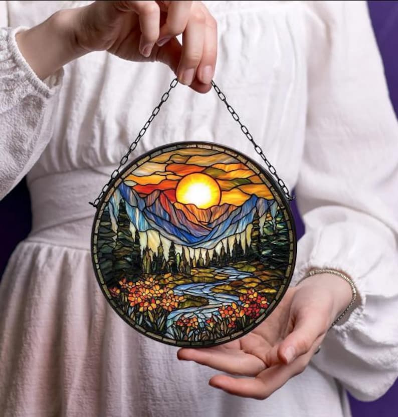 Mountain Range Stained Glass Suncatcher