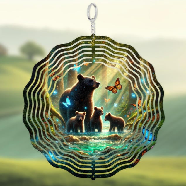 Bear Family Outdoors Camping Nature Wildlife Wind Spinner