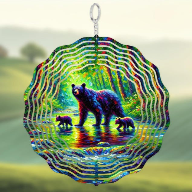 Bear Family Outdoors Camping Nature Wildlife Wind Spinner