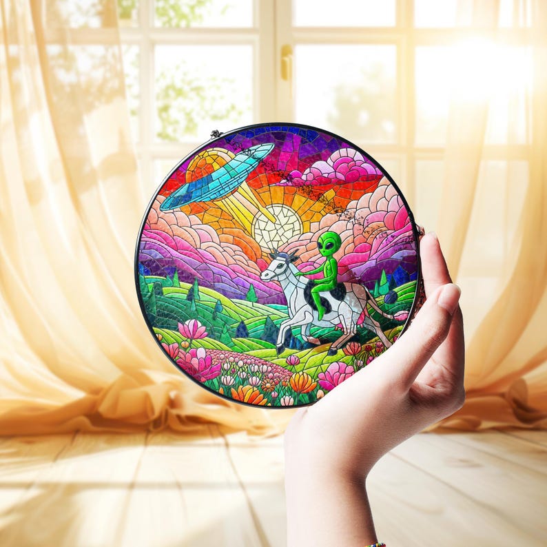 Funny Alien Stained Glass Suncatcher