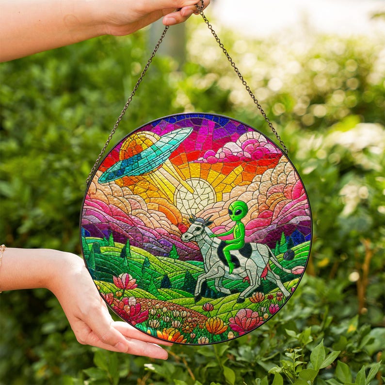 Funny Alien Stained Glass Suncatcher