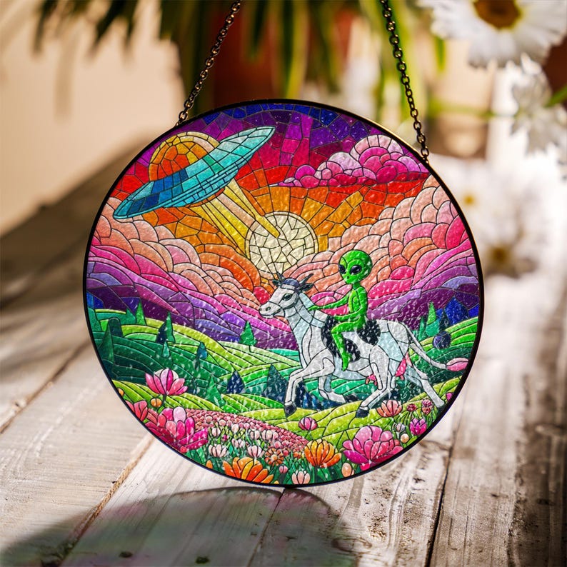 Funny Alien Stained Glass Suncatcher