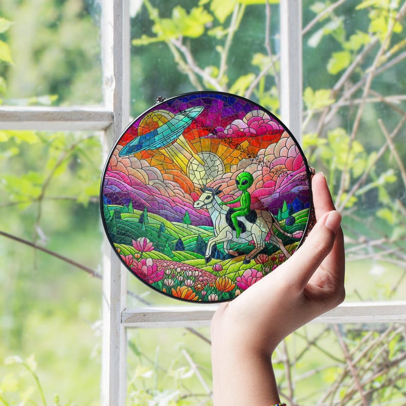Funny Alien Stained Glass Suncatcher