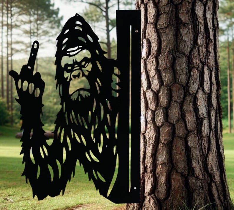 Flipping Off Bigfoot Metal Sign