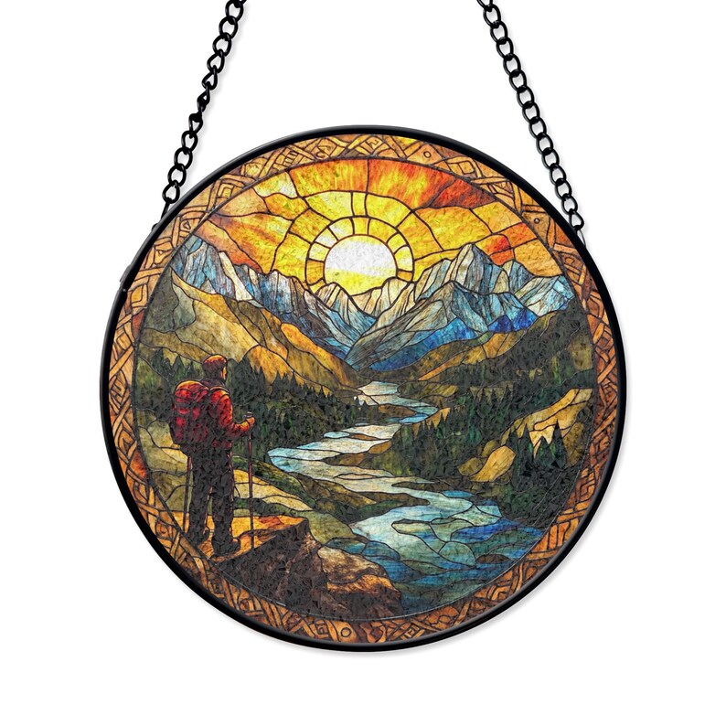 Hiking Stained Glass Suncatcher