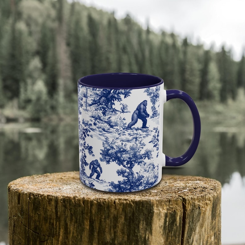 Bigfoot Sasquatch Print Forest Toile Funny Accent Mug