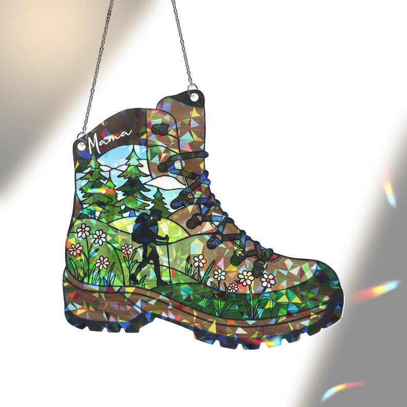 Hiking Boot Stained Glass Suncatcher