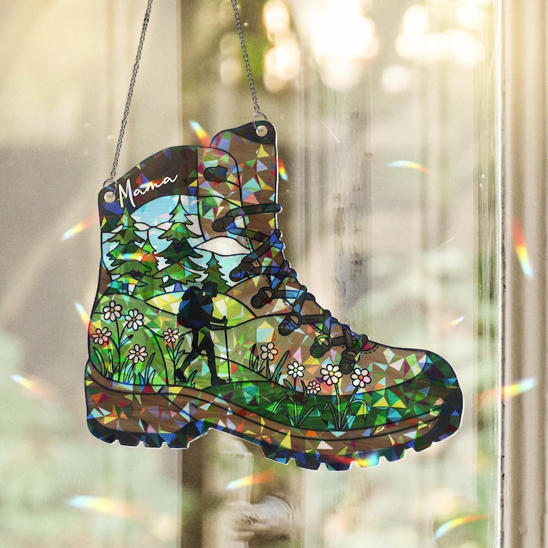 Hiking Boot Stained Glass Suncatcher