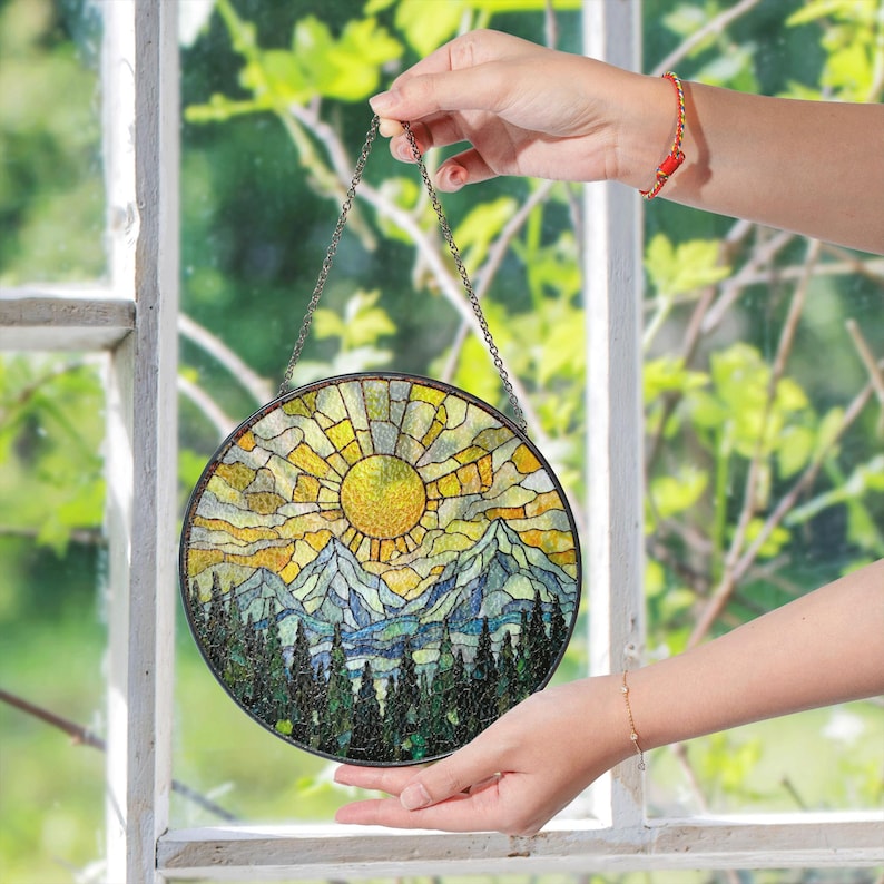 Mountain Sunrise Stained Glass Suncatcher