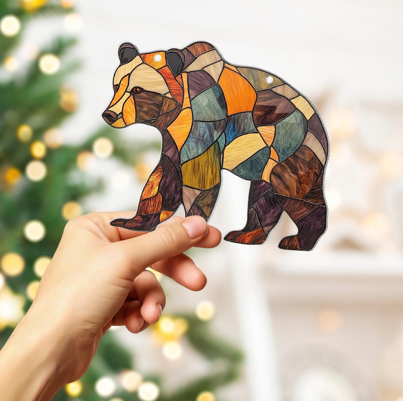 Rustic Bear Stained Glass Suncatcher