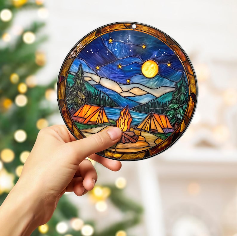 Starry Camp Fire Stained Glass Suncatcher