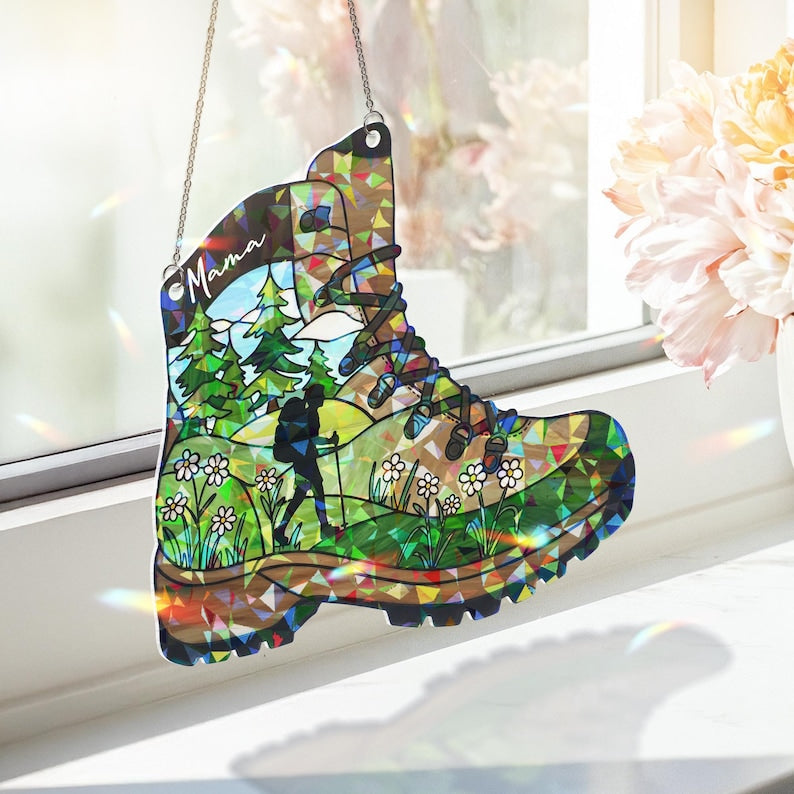 Hiking Boot Stained Glass Suncatcher