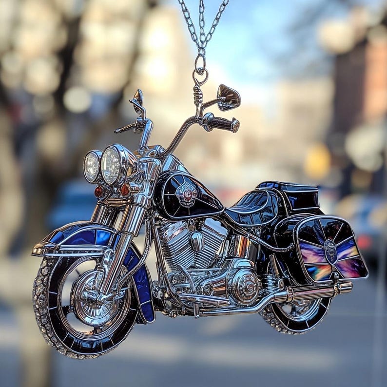 Vintage Motorcycle Stained Glass Suncatcher