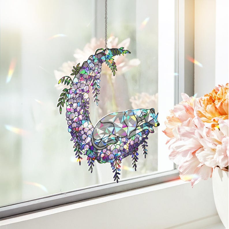 Holographic Greyhound Stained Glass Suncatcher