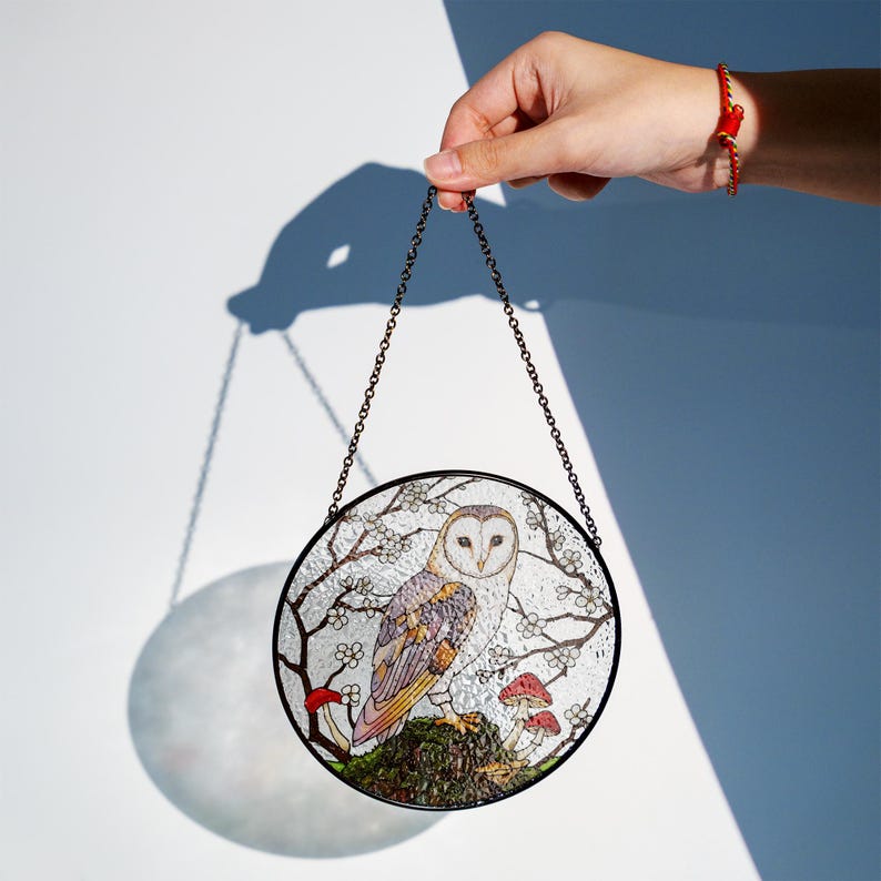 Mystical Barn Owl Stained Glass Suncatcher