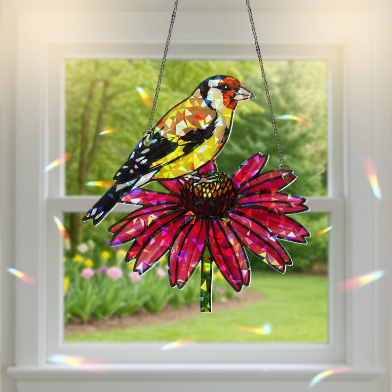 Goldfinch & Coneflower Stained Glass Suncatcher