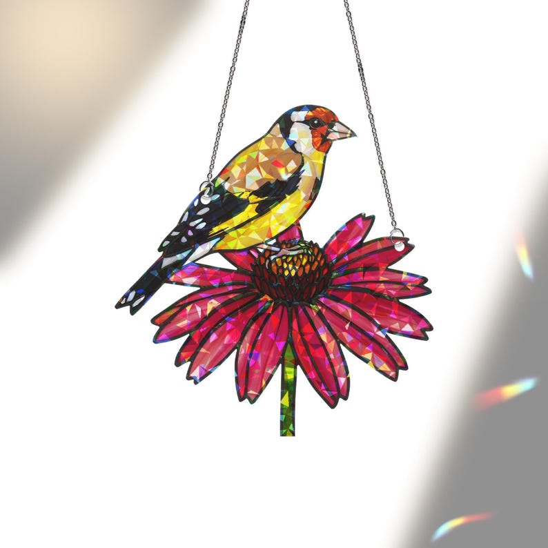 Goldfinch & Coneflower Stained Glass Suncatcher