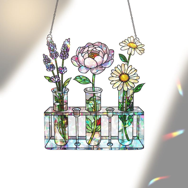 Nursing Test Tube Rack Flower Stained Glass Suncatcher