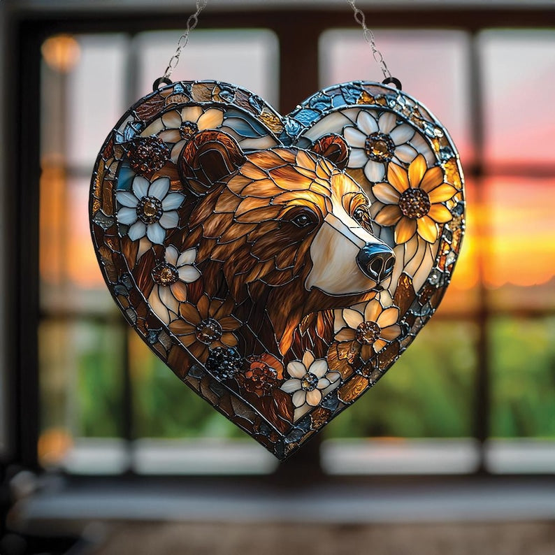 Rustic Bear Stained Glass Suncatcher