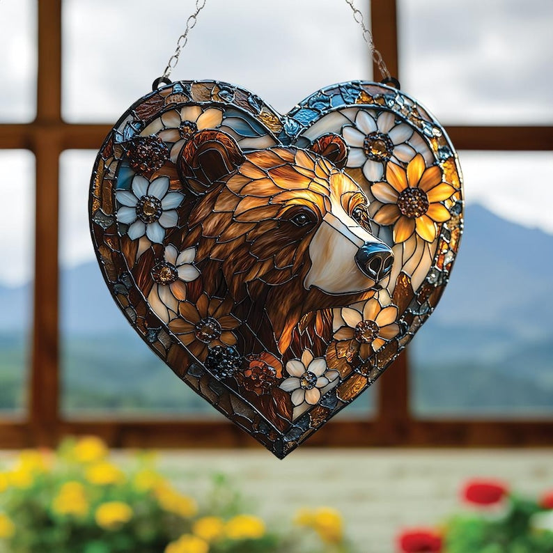 Rustic Bear Stained Glass Suncatcher