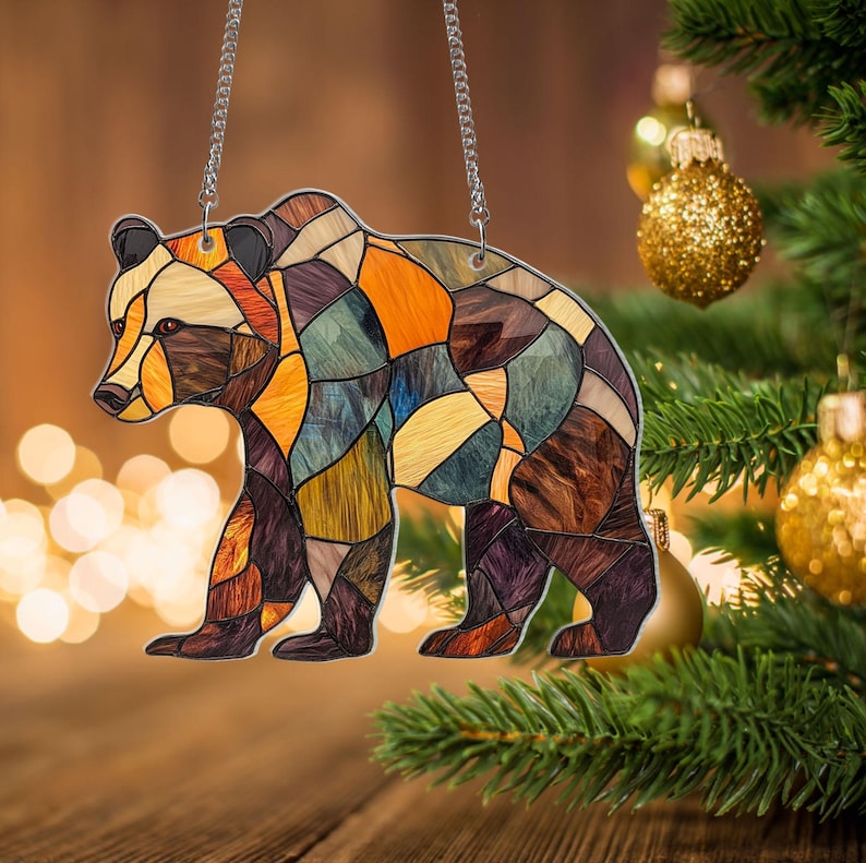 Rustic Bear Stained Glass Suncatcher