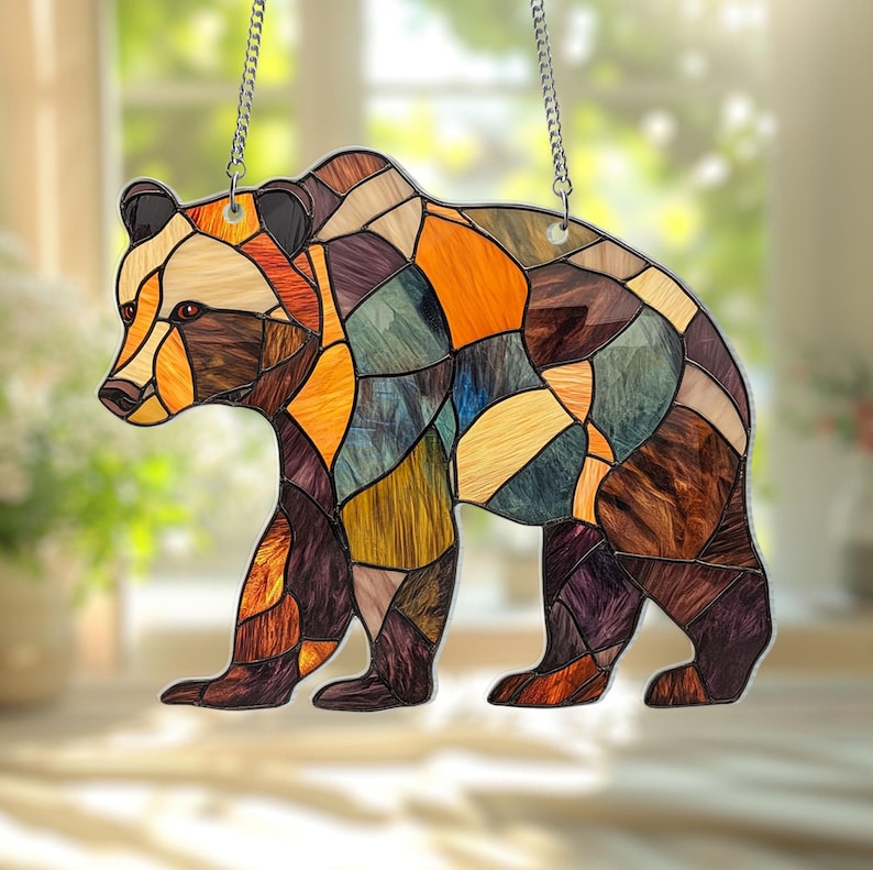 Rustic Bear Stained Glass Suncatcher