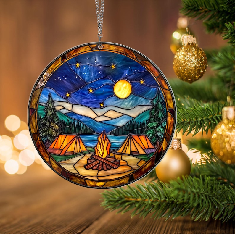 Starry Camp Fire Stained Glass Suncatcher